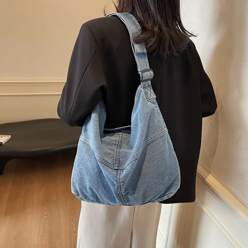 

2025 New Large Denim Tote Bag, Vintage Washable Crossbody Purse, Sporty Shoulder Backpack, Travel Casual Book Bag for Women