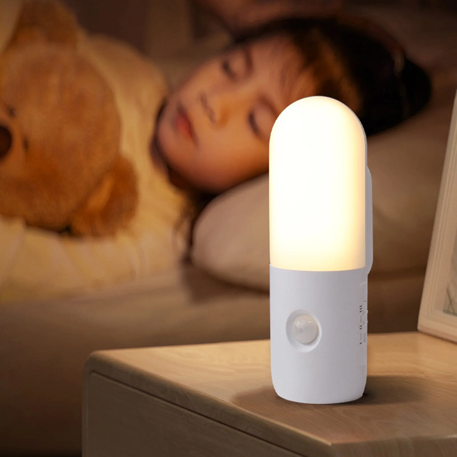 

LED Motion Activated Cabinet Light Soft Glow Eye-Friendly LED Stick-On Night Light Minimalist Wood Design for Home Decor Accent