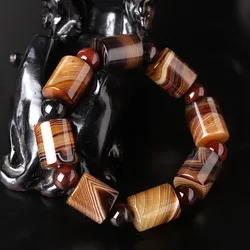 Natural Silk Agate Barrel Bead Bracelet for Men and Women Ethnic Wild Bracelet Jewelry