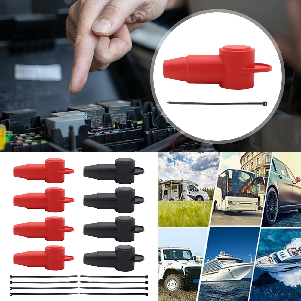 8Pcs Silicone Automotive Battery Terminal Covers Battery Terminal Insulator Protective Covers Car Battery Cable Terminal Covers