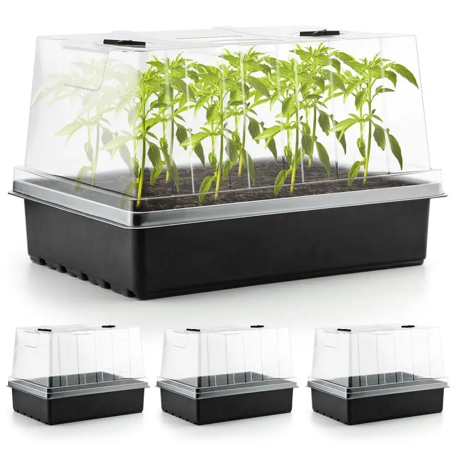 

Seed Starter Trays with 5 Tall Humidity Domes Reusable Plant Germination Kit for Microgreens, Herbs amp Indoor Gardening Clear V