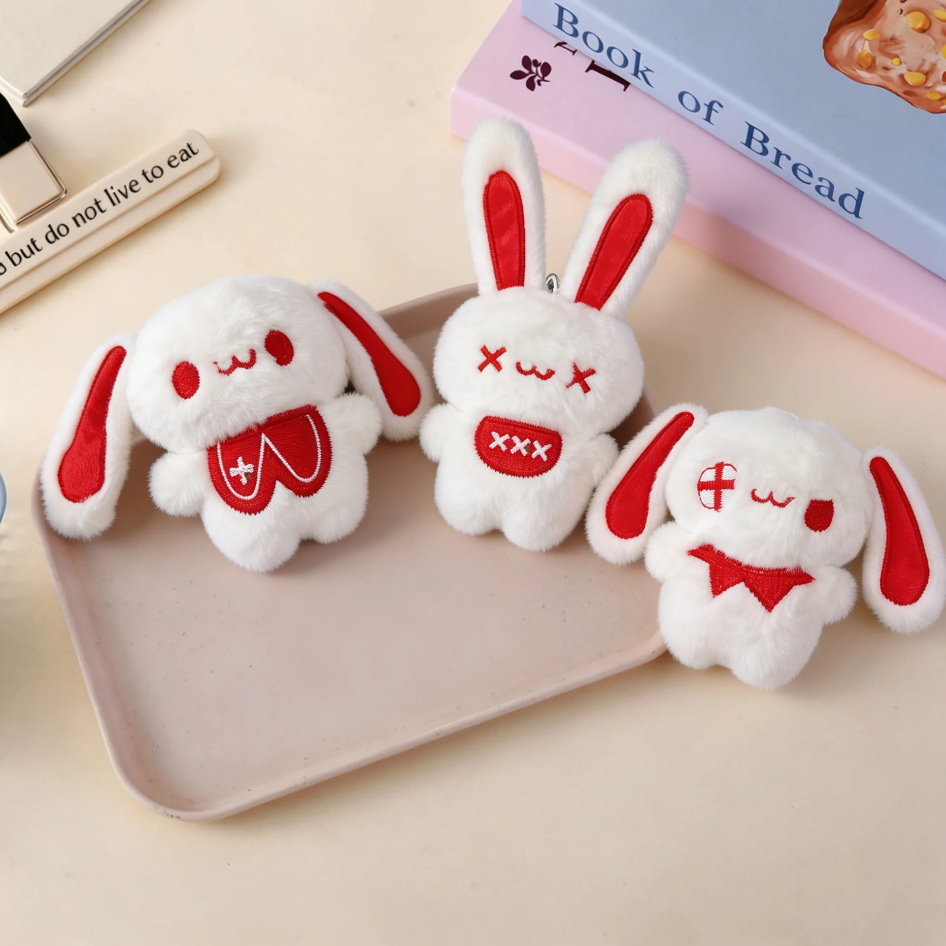 Cute Squeaky Bunny Plush Doll Charms, Couple Design Adorable Floppy Ear Rabbit Plush Toy, Keychain Bag Hanging Pendant