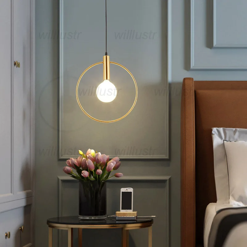 

Minimalism Metal Ring Pendant Lamp Gold Iron Suspension Light Luxury Foyer Hall Dressing Room Bedside Hanging Ceiling Chandelier