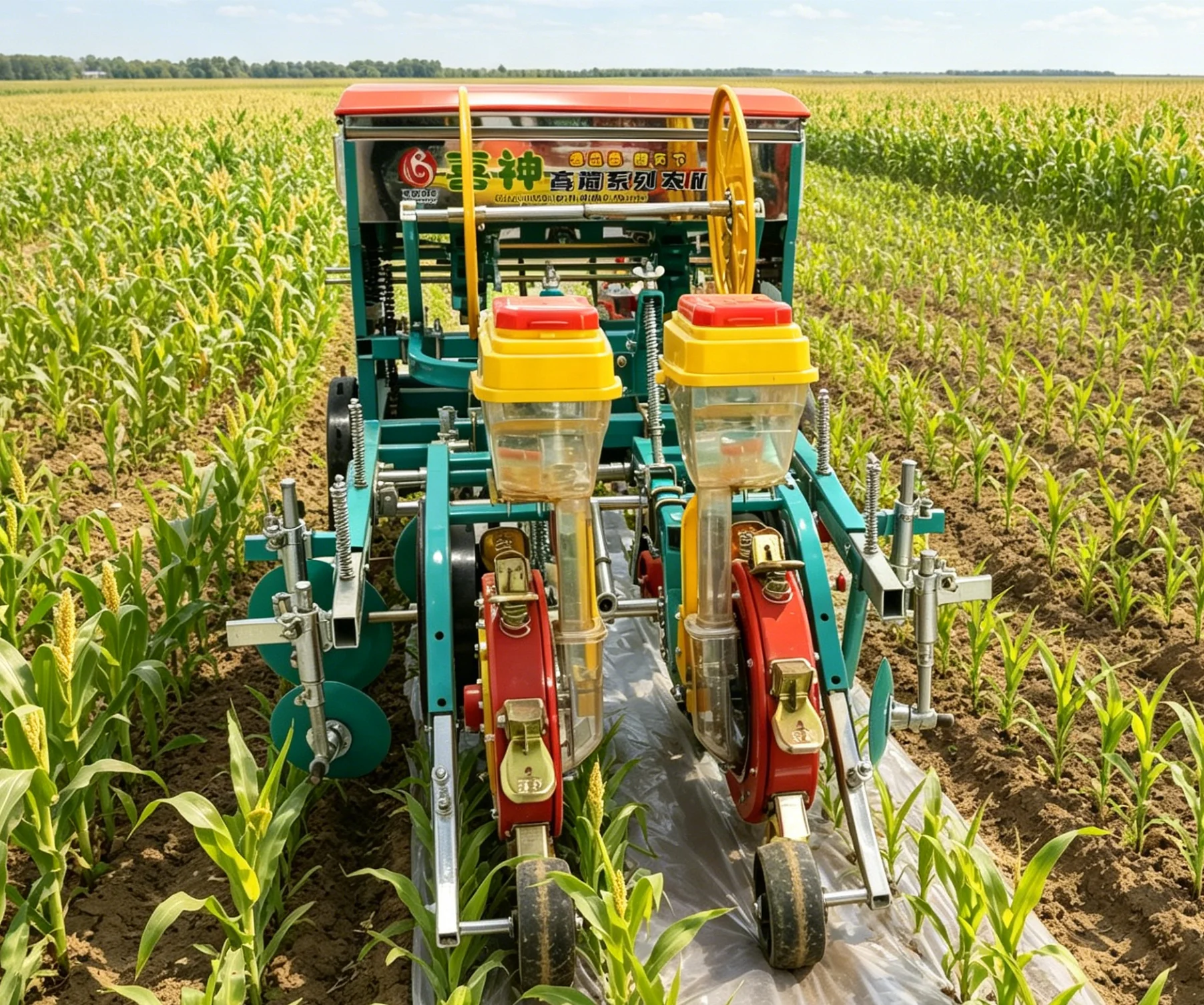 【Hot】Multifunctional One Film Two Row Corn Seeder Engine Gearbox Drip Irrigation Integrated Film Mulch Seeder for Dryland Planti