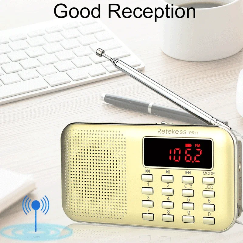 RETEKESS PR11 Radio Receiver Portable FM AM 2 Band Digital Mini Radio Pocket With USB MP3 Player Support TF Card USB Disk F9210J