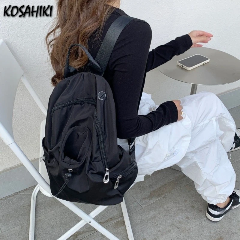 College Students Simple Preppy Women\'s Bags  All Match Korean Solid Backpacks High-capacity Casual Y2k Vintage Schoolbags