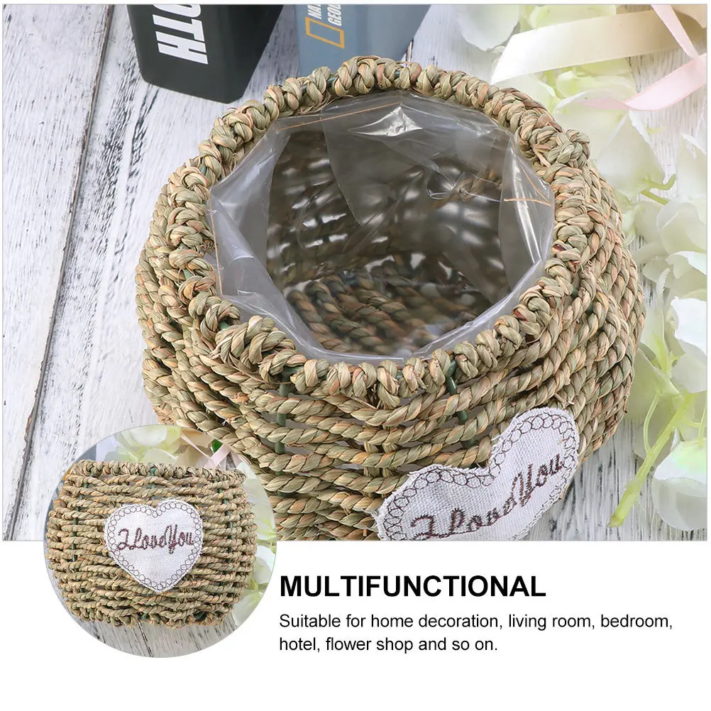

2Pcs Handwoven Rattan Flower Basket Straw Decorative Plant Holder Multifunctional Storage Container Home Office Succulent