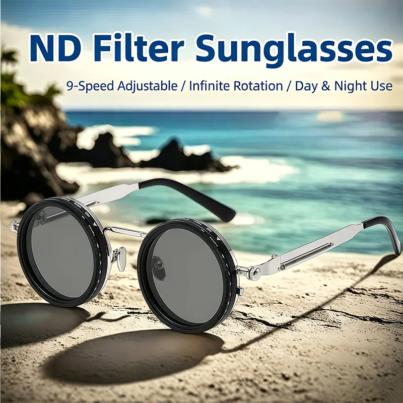 Retro ND9 Polarized Round Sunglasses Rotatable Sun-shading Anti-ultraviolet Fishing Sunglasses Outdoor Punk Driving Glasses