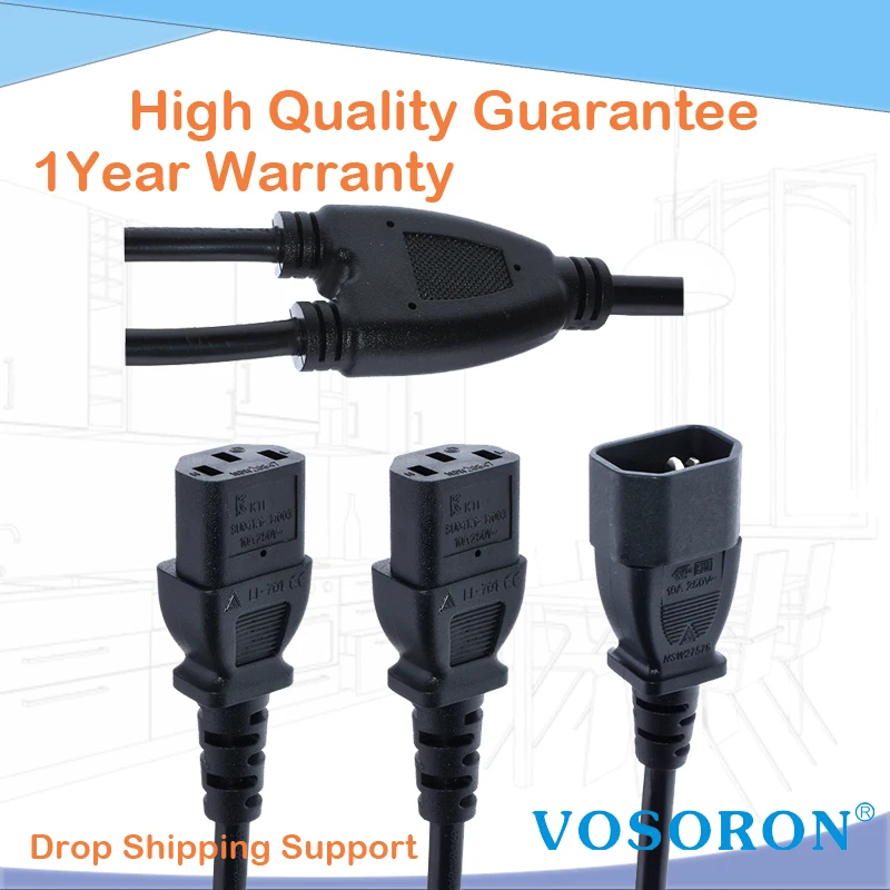 Cable de alimentación en Y IEC 320 C14 macho de 3 pines a 2 x C13 hembra, cable de alimentación C13 C14 para servidor UPS, 30 cm
