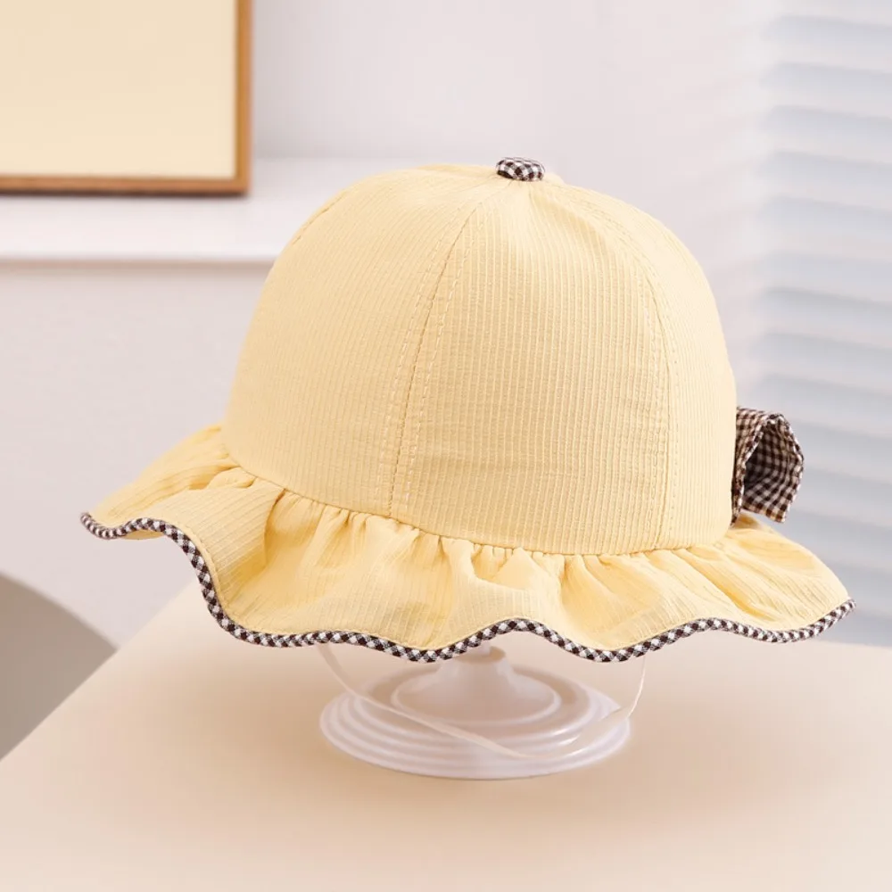 

Summer UV Protection Children Sun Visor Hat Wide Brim Cotton Kids Bucket Cap Bow Baby Fisherman Hat Infant