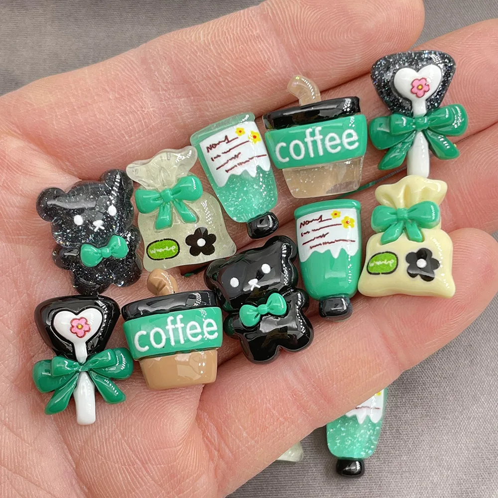 10pcs Cartoon resin coffee bear pendant diy handcrafted jewelry accessories making for Earring keychain Phone case decoration view 3