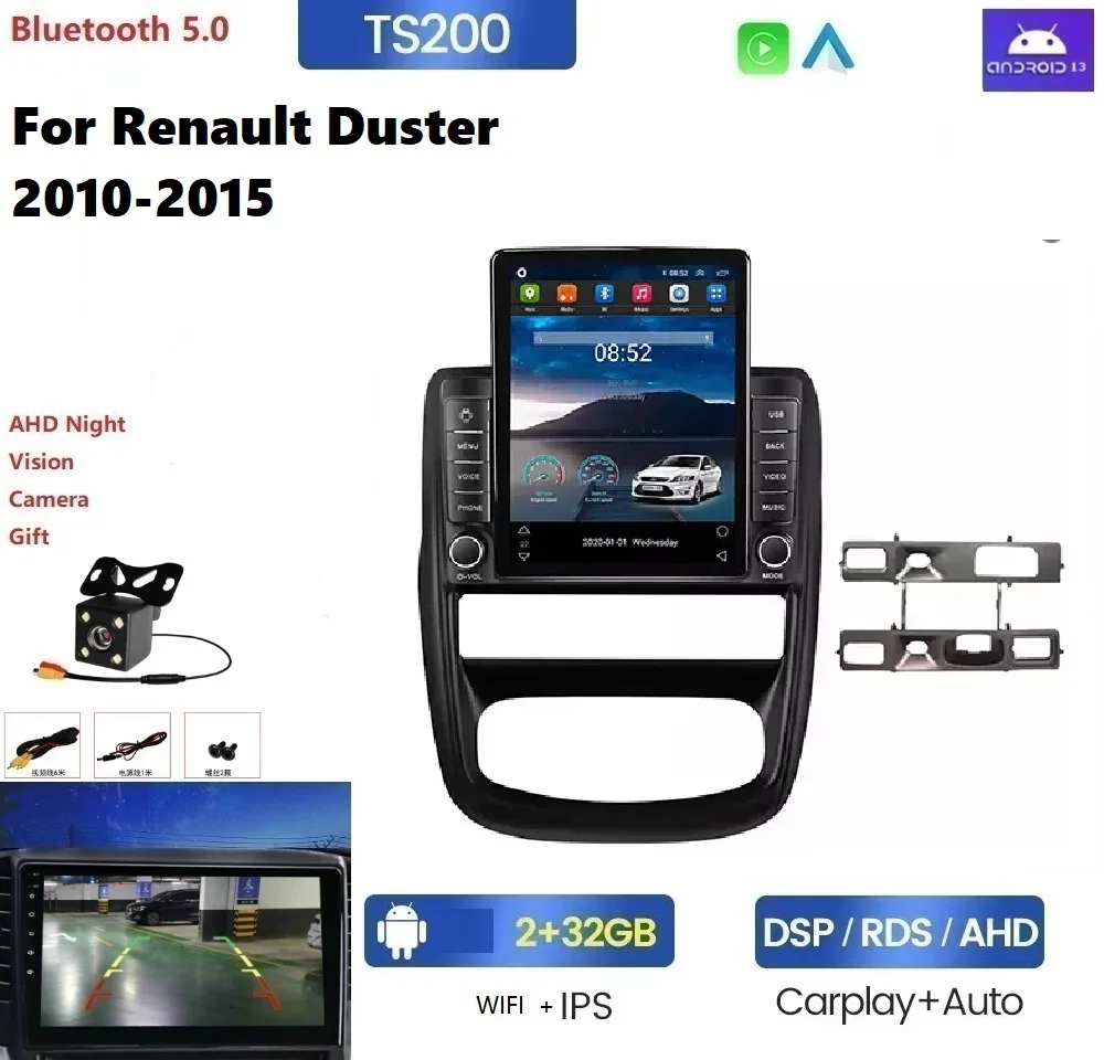 Tesla android 13 8 + 128g dsp rds am fm reprodutor de estéreo do carro para renault duster 2010-2015 tela ips dvd player 2din android