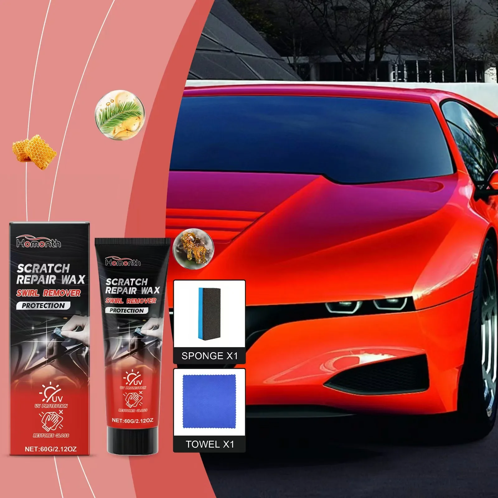 Car scratch repair wax, car paint scratch polishing, paint repair, refurbishment, gloss repair, car wax