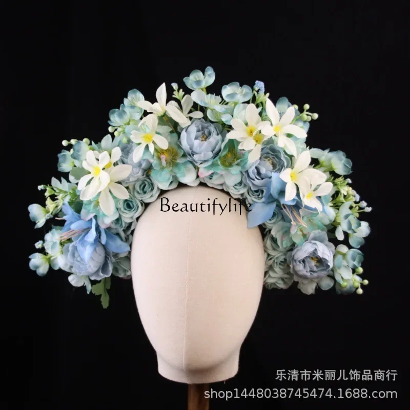 

Quanzhou Xunpu hairpin blue-green double-sided silk flower headband Hanfu horse dress with jewelry travel photo headdress