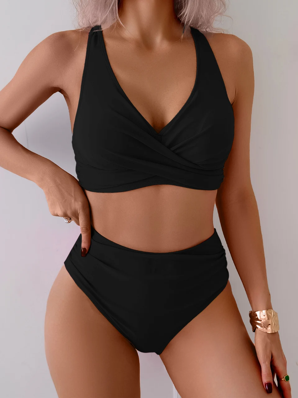 

Сексуальные женские бикини, однотонный купальник с высокой талией, 2026, женская летняя пляжная одежда, купальный костюм для бассейна, купальный костюм