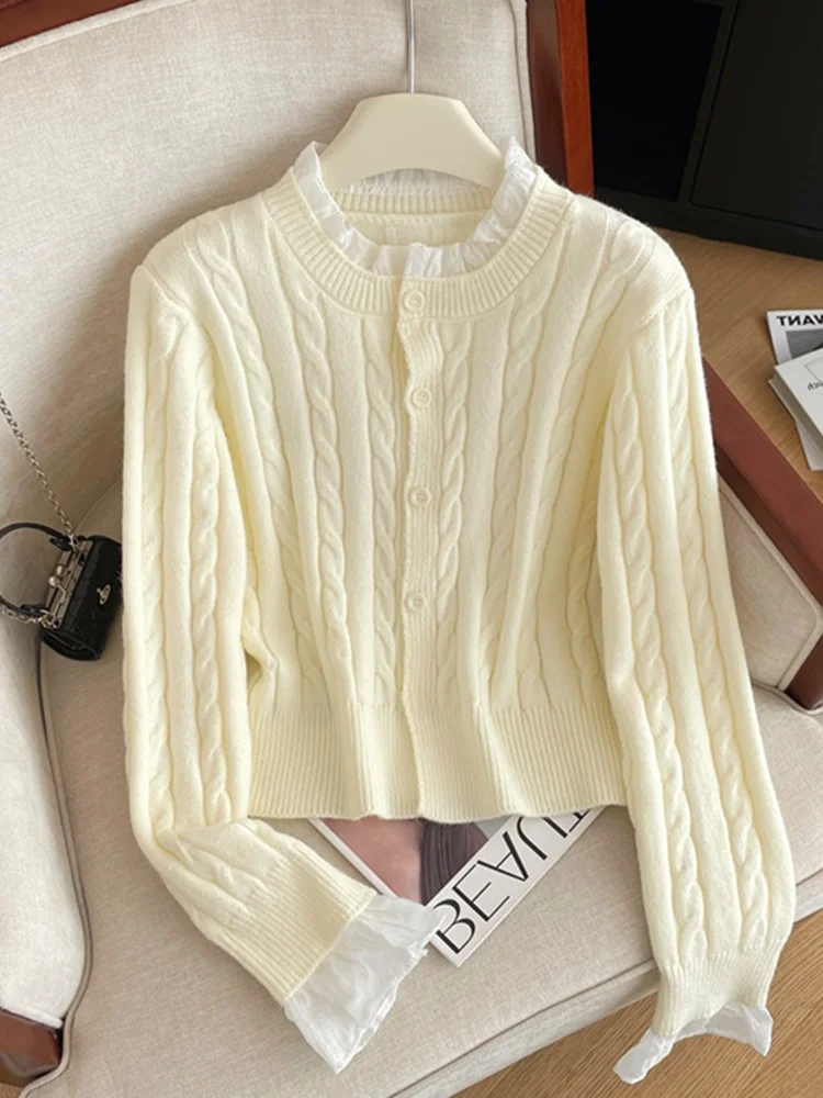 

Ele Long Sve Knitted Sweater Women's Spring Faion Loose Knot Slimming Open Cardigan Top for Casual Travel