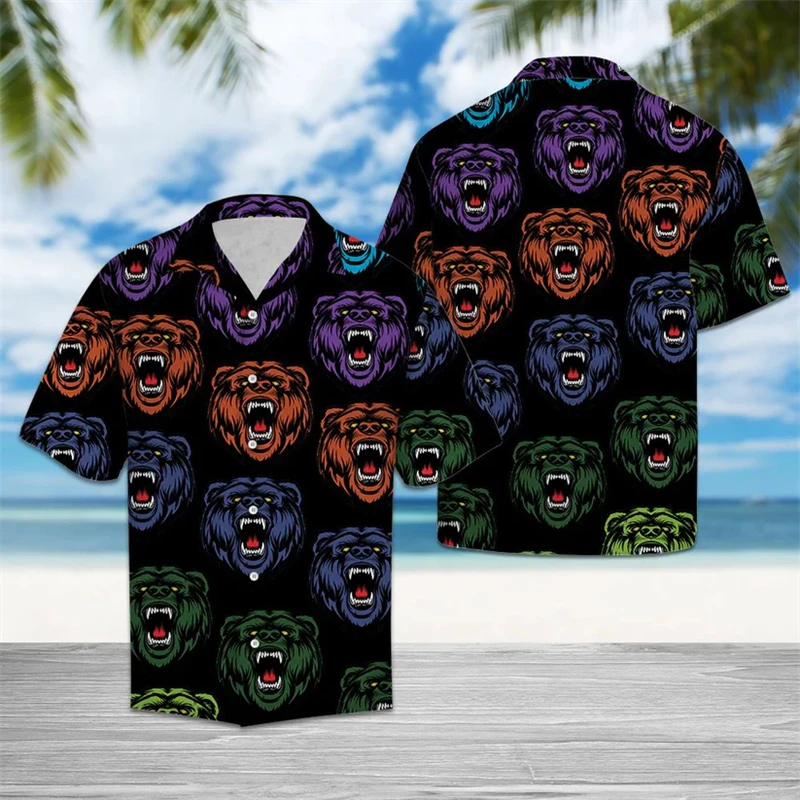 

Fashion Bear Pattern Hawaiian Shirts For Men Summer Trendy Streetwear 3D Animal Printed Shirt Casual Oversized Harajuku Blouses