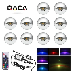 QACA LED Recessed Deck Lights for Home Garden Decoration Aluminum Zinc Alloy Stairs Lighting DC12V Floor Porch Yard Patio Lamps