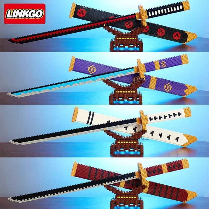 One Piece Sword Linkgo Micro Building Blocks DIY Demon Knife Blade Swords Frame Arms Equipage Accessories Game Model Toys gift