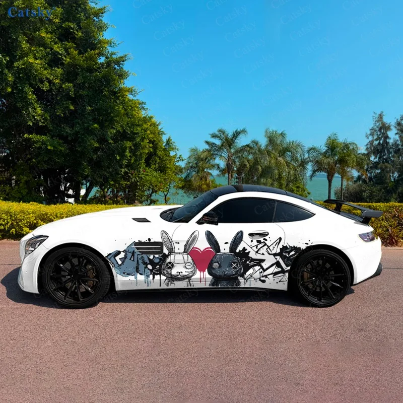 Horror Double Rabbit Car Side Sticker Decoration, PVC Waterproof Scratch Resistant Decal, Car Protection, Auto Accessories Gift