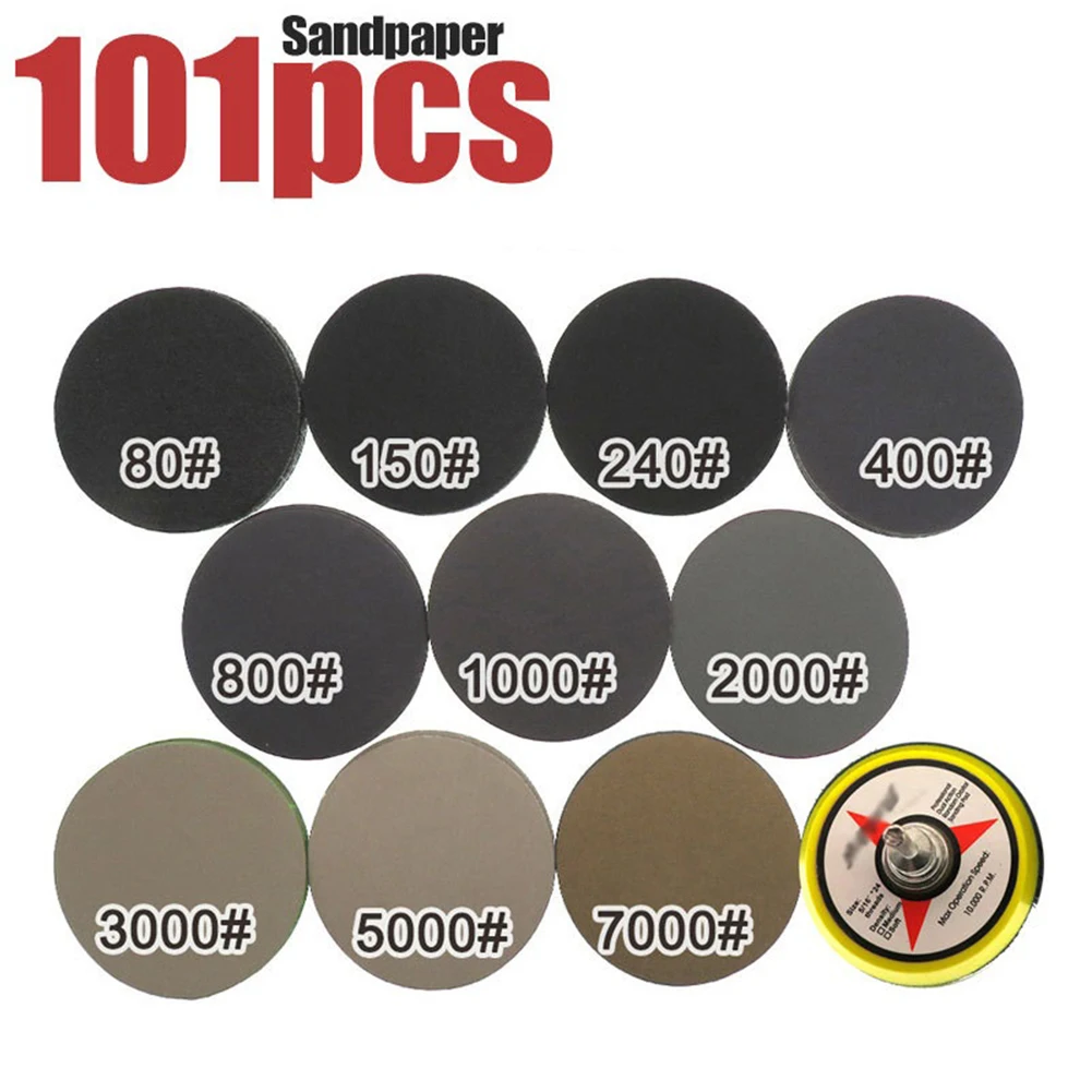 100pcs 50mm Sandpaper Set Wet Dry Sandpaper Alumina Sander Disc With Sanding Pad 80-7000 Grit Rotary Tools For Wood Metal Car
