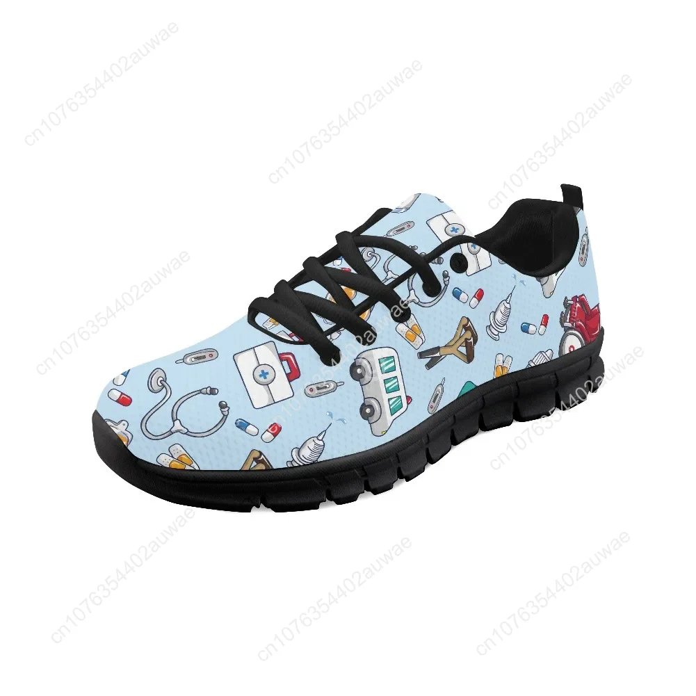 Spring Nurse Flat Shoes Women Cute Cartoon Nurses Printed Women\'s Sneakers Shoes Breath Mesh Flats Zapatos De Mujer