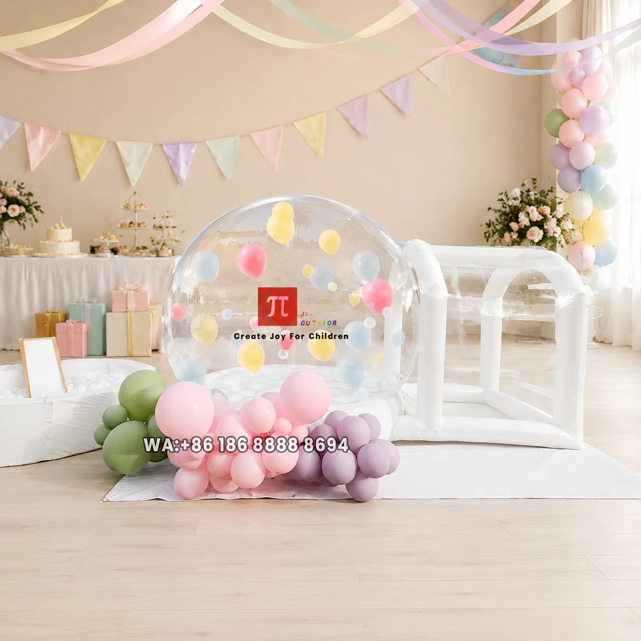 Children's transparent trampoline bubble house outdoor inflatable playground colorful ball interactive amusement equipment