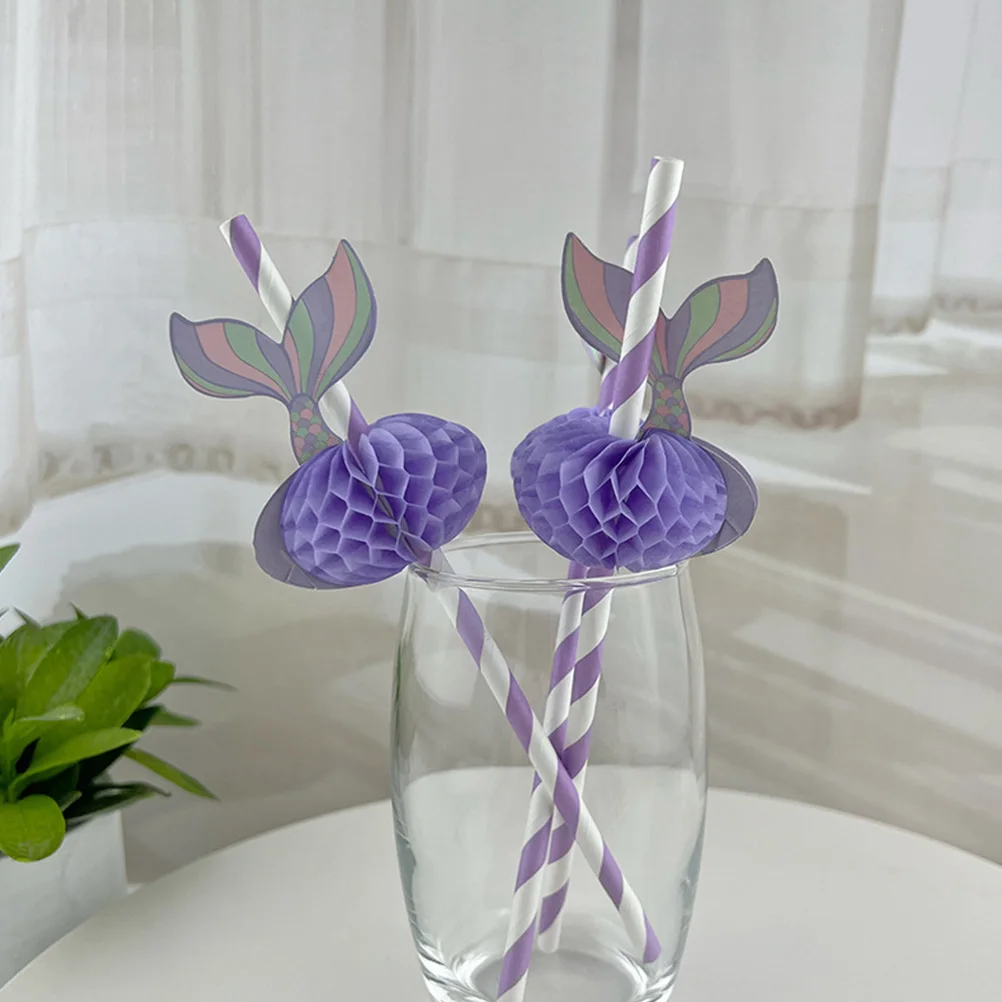 

50pcs Paper Straws Mermaid Shape Disposable Cocktail Party Supplies Biodegradable Drinking Straw for Juice Smoothie Beverage