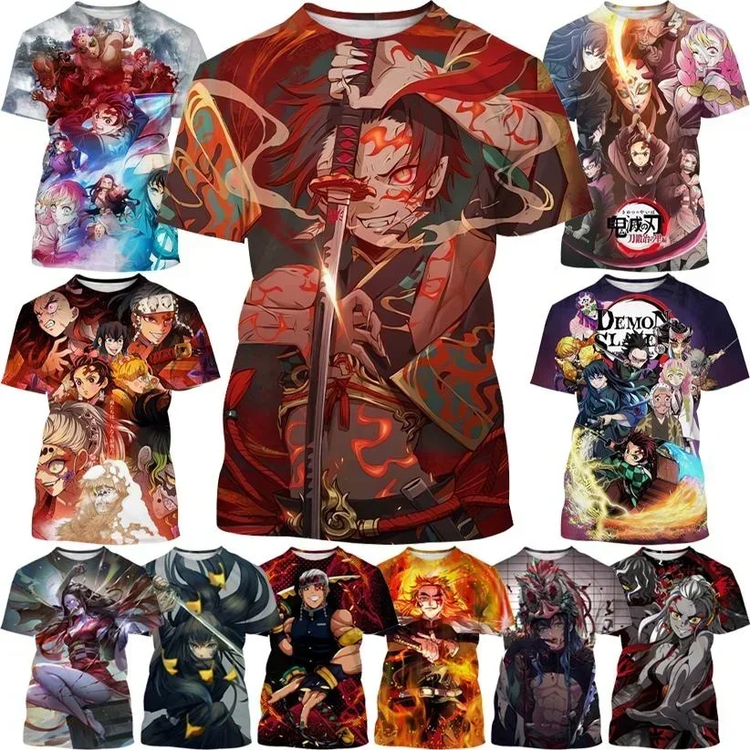 

Summer cartoon Demon Slayer anime 3D printed T-shirt children's short-sleeved tops casual and comfortable youth street T-shirt