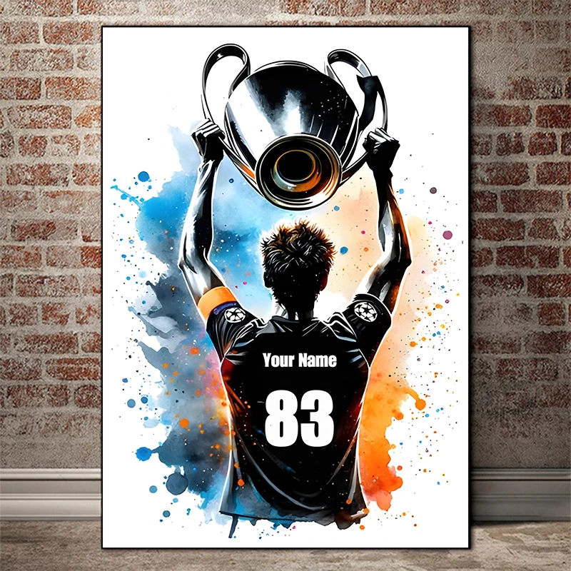 

Personalized Football Player Watercolor Name Poster Unique Football Canvas Painting Idea Sport Gift First Name Man Art Prints