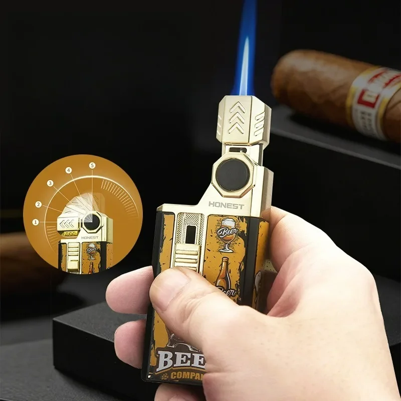 2026 HONEST Zinc Alloy Adjustable Vent Butane Gas Lighter Multifunctional Folding Cigar Clipper and Hidden Needle Cigar Lighters