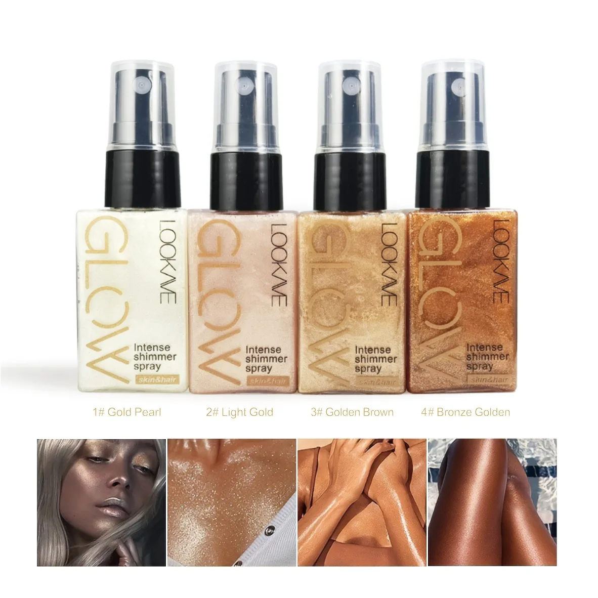 Intense Shimmer Spray Golden Brown Face Leg Contour Brighten Glitter Quick-Drying Non-Sticky Glitter Spray Liquid Highlighter