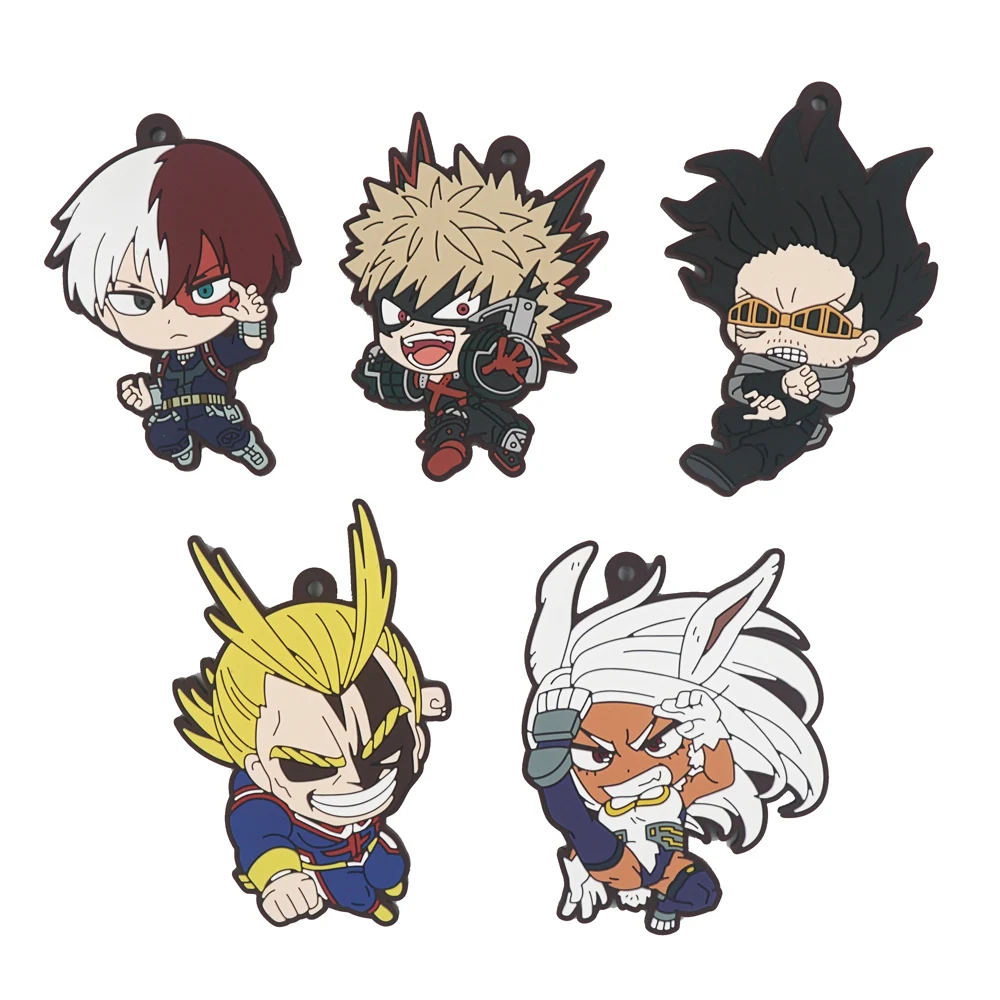 My Hero Academia Anime Bakugou Katsuki Midoriya Izuku Dabi Aizawa Shoto Rubber Keychain Ornament Toys Collection Gift