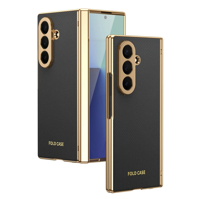 Vollständige Schutzhülle gegen Kratzer für Samsung Galaxy Z Fold 8 Ultra 7 6 5 4 3 mit galvanisiertem Rahmen, Lederhülle und Scharnierschutz.