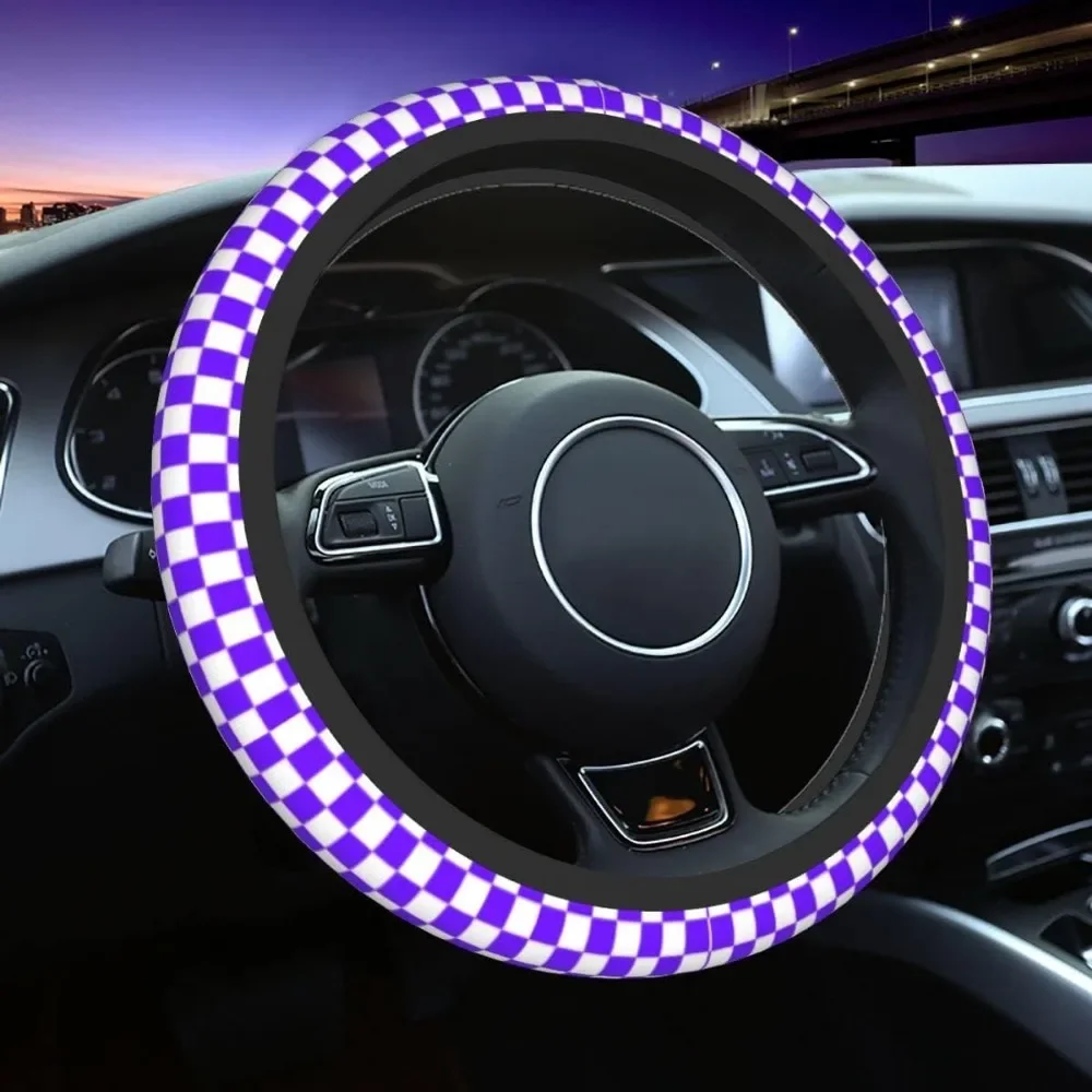 2024 New Wheel Steering Protector Checkerboard Auto Car Steering Wheel Cover Plaid Universal 37-38cm Steering Wheel Protector