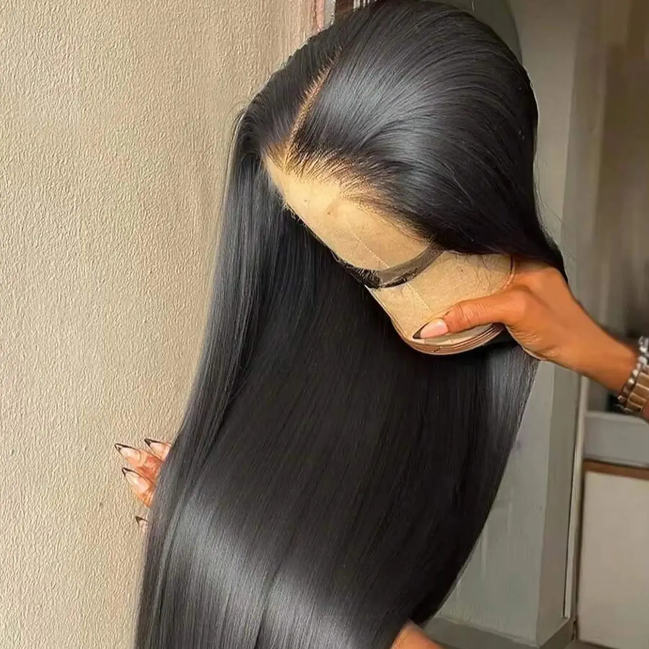 40インチ レースフロント人毛ウィッグ - ストレートHDレース 200密度 生え際処理済み ブリーチノット グルーレス 13x4 フロントウィッグ 女性用