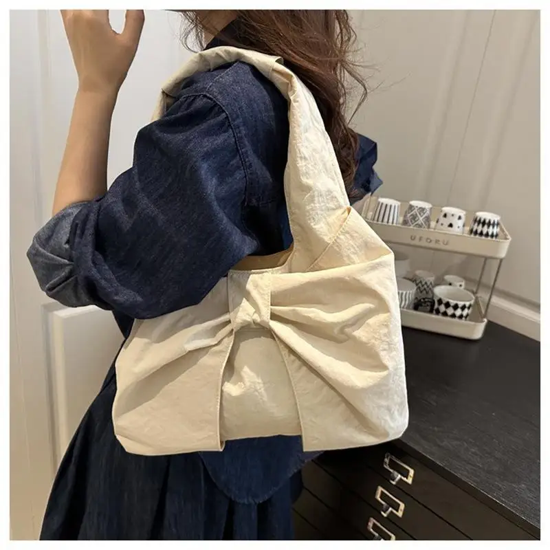 Retro Bow Plaid Women's Shoulder Bags Simple Commuter Ladies Underarm Vest Bag Casual Portable Female Shopping Handbags Tote