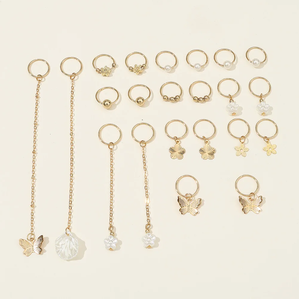 22pcs Hair Rings Adjustable Cuffs Clip Hair Braids Chain Butterfly Pearl Shell Dreadlock Dirty Braids Bead Hairpin for Women