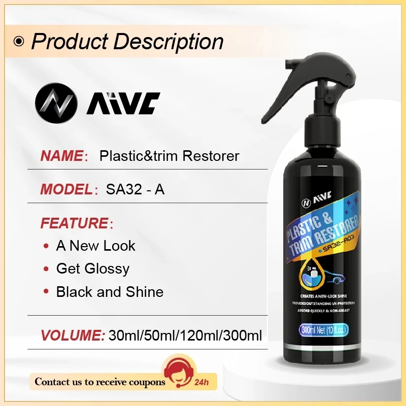 Plastic Restore Revitalizer Plastic Renovator Longlasting Coating For Car Rubbers Refurbish Clean Gloss Black Shine AIVC Repair