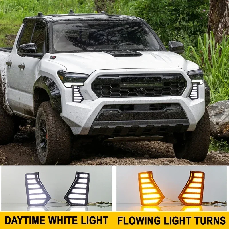 1Pair Car Daytime Running Light White Yellow Light Flowingt Turn Signal  Lamp For Toyota Tacoma 2024