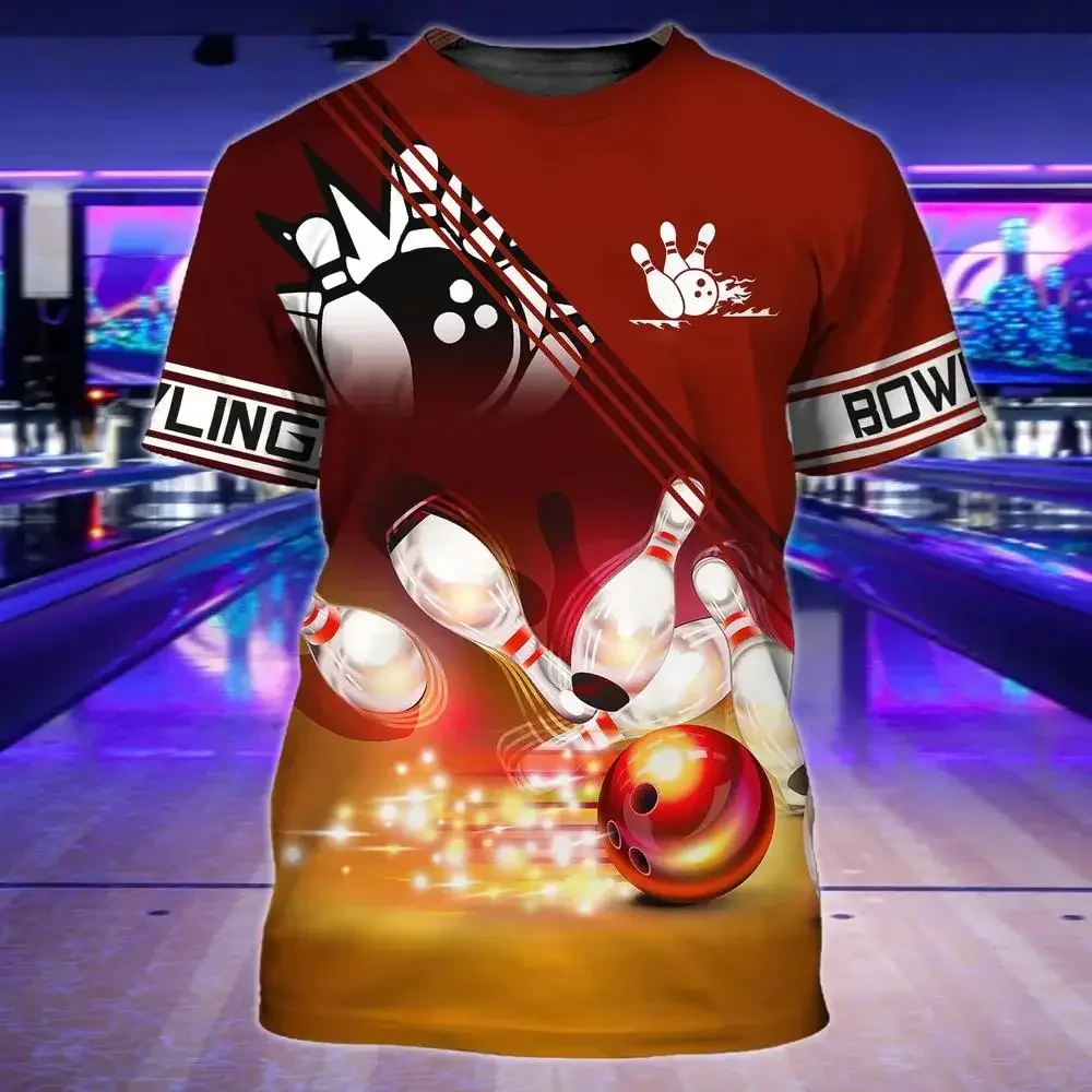 Fashionable Bowling Pictures For Men\'s T-Shirts Trend Digital Printing Casual Round Neck Short Sleeved Tops