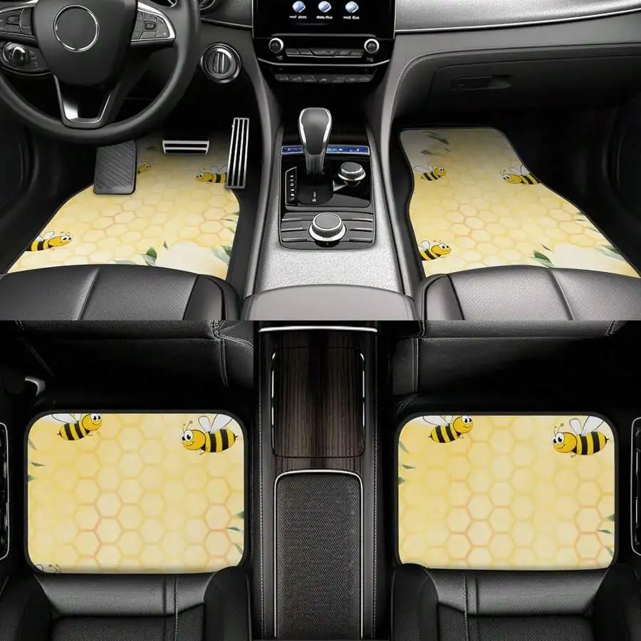 

Bumble Bee Honeycomb Pattern Car Floor Mats 4 Piece Universal Fit Polyester