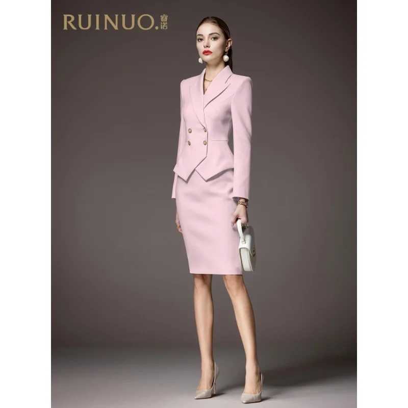 Women's Fashion Clothing Slim Elegant OL Double Breasted Suit Dress Female Work Clothes Professional Wear Faux 2 Piece Set New