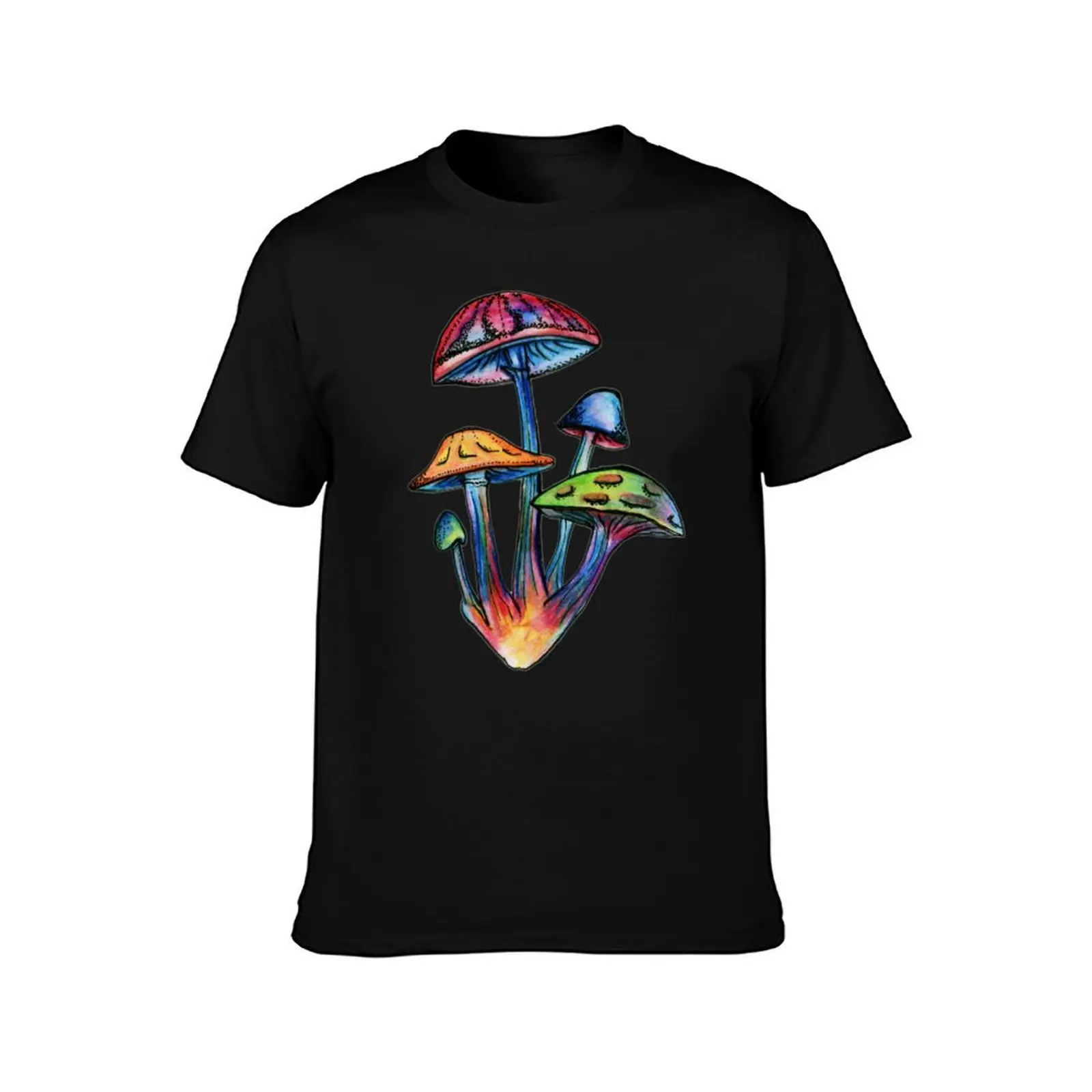 Cluster of Colored Shrooms T-Shirt Summer Casual Cotton Tee Oversized Streetwear Tops Vintage Graphic Print Unisex Men Women