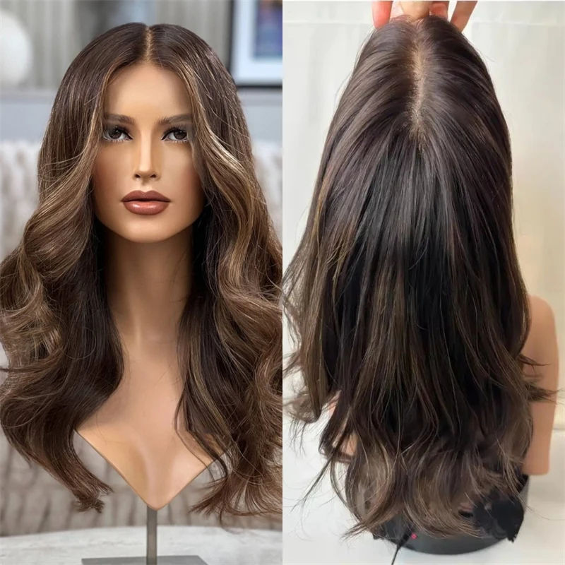 

Daily Wig Ombre Brown Blonde Natural Hair Women Wigs Synthetic Soft Lace Frontal Wig 13x4 Middle Part Natural Wave Wig For Women