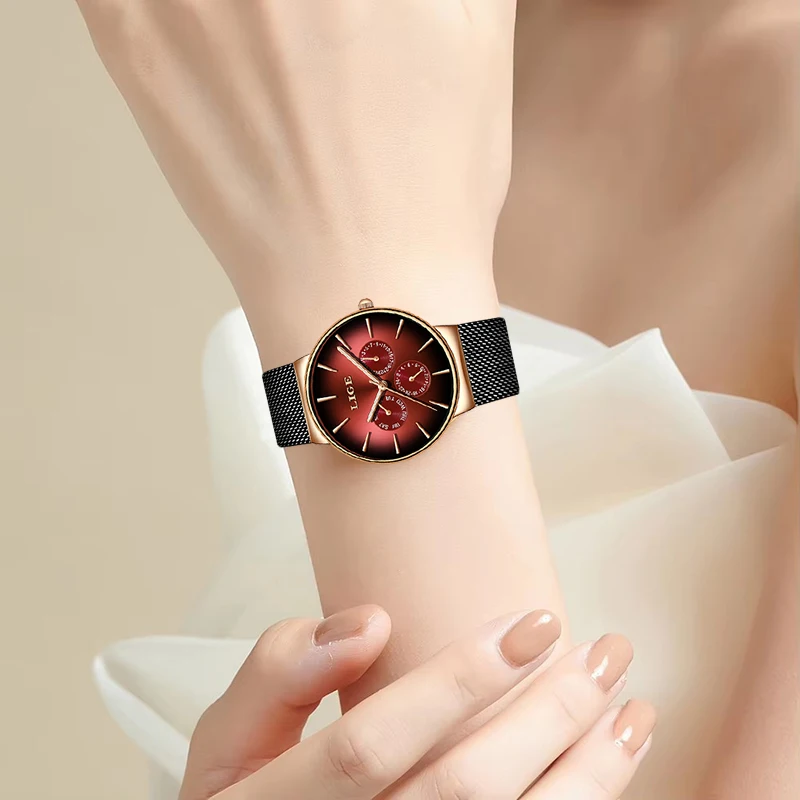 New Fashion LIGE Elegant Luxury Woman Watch Simple Ultra-thin Mesh Steel Belt Quartz Ladies Watches Waterproof Casual Date Clock