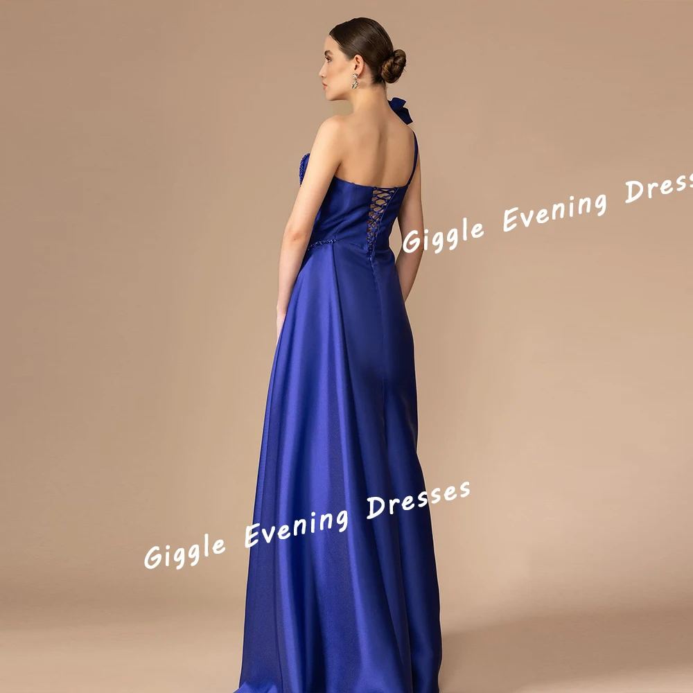 Close-Fitting Elegance Giggle Satin One-Shoulder Prom Gown Saudi Arab Pleating Floor-Length Slit Evening Dresses for Women 2024