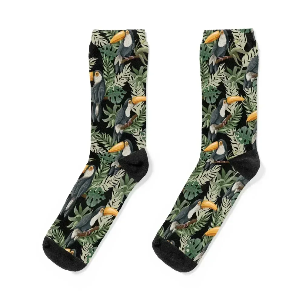 Toucan Birds Tropical Jungle Pattern Socks Run cute Crossfit sports stockings Socks Woman Men's