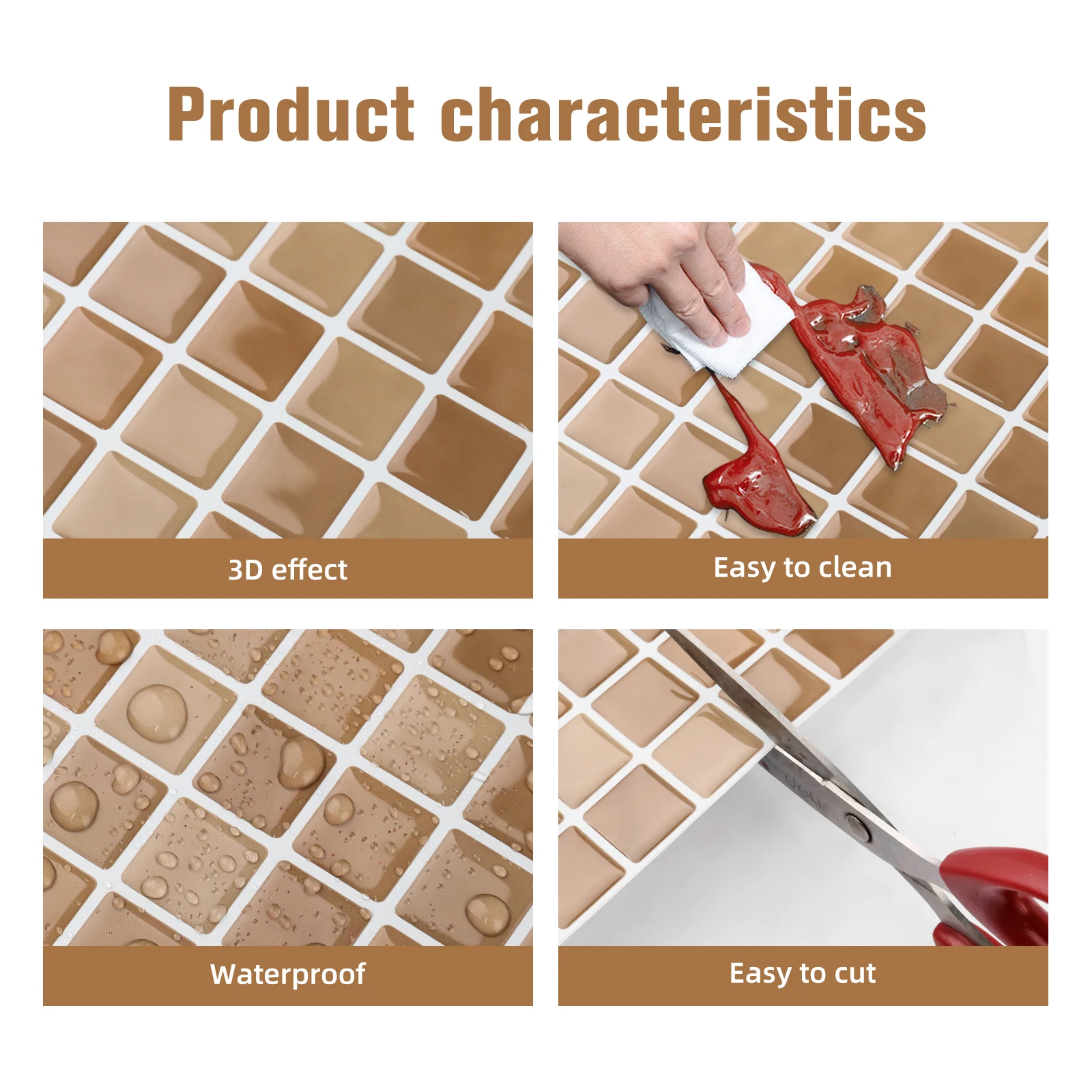 5 Sheets Self-Adhesive Wall Tile Sticker Peel-and-Stick Tile Decal Waterproof Vinyl Wallpaper for Kitchen and Bathroom Backsplas view 6