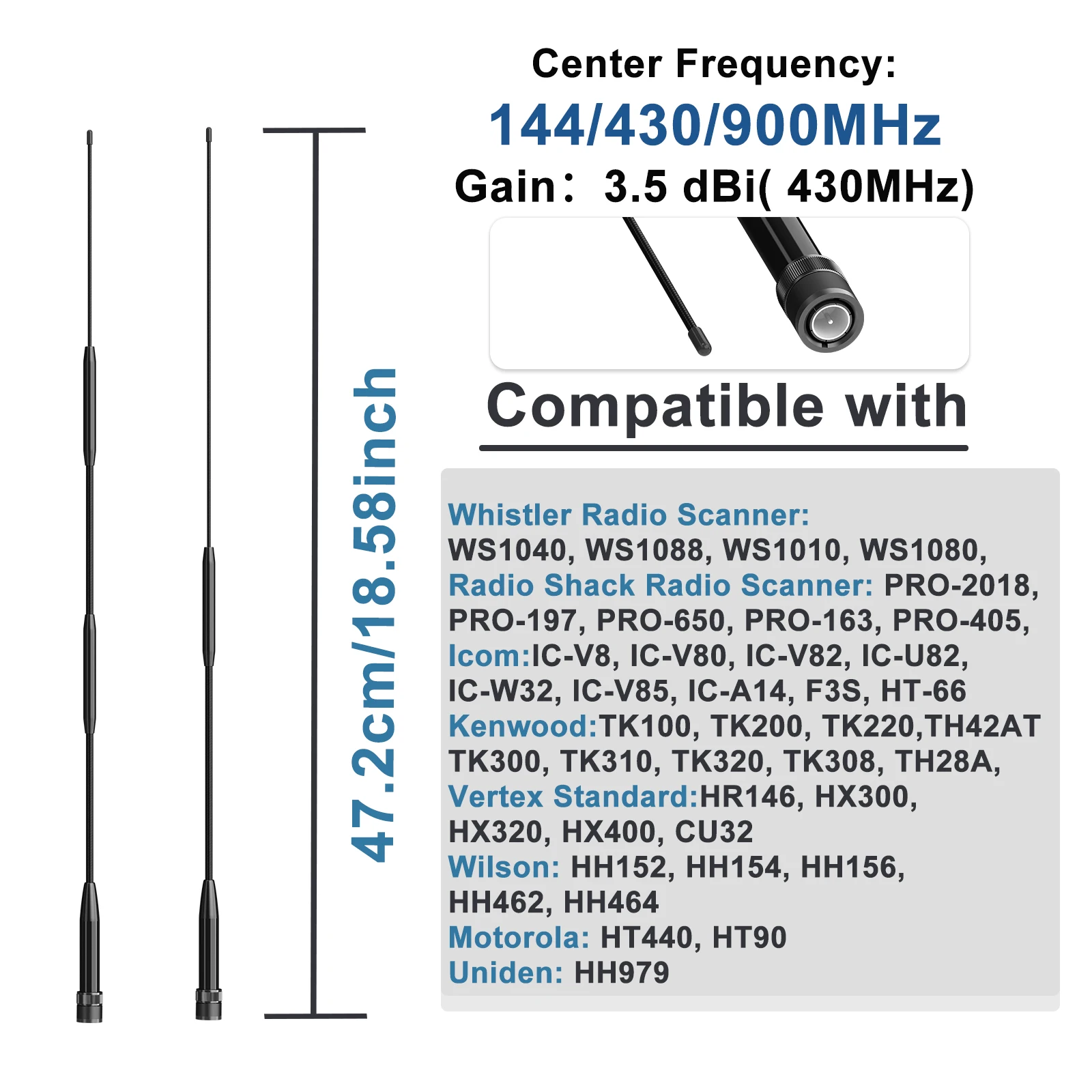 BNC Antenna Soft Whip RH901S Antenna for Cobra Midland Uniden Maxon President Anytone Handheld Portable Ham Radio Walkie Talkies